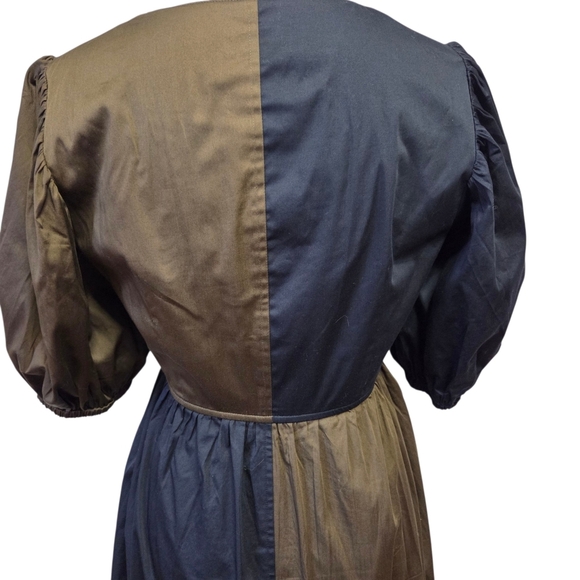 Crosby by Mollie Burch Colorblock Dress Tie Front Puff Sleeve Black Dress Small - Picture 5 of 9